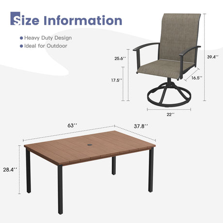 Vicllax 7 pcs Outdoor Dining Set,  Rectangular Metal Table and 6 Textilene Swivel Dining Chairs