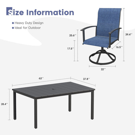 Vicllax 7 pcs Outdoor Dining Set,  Rectangular Metal Table and 6 Textilene Swivel Dining Chairs