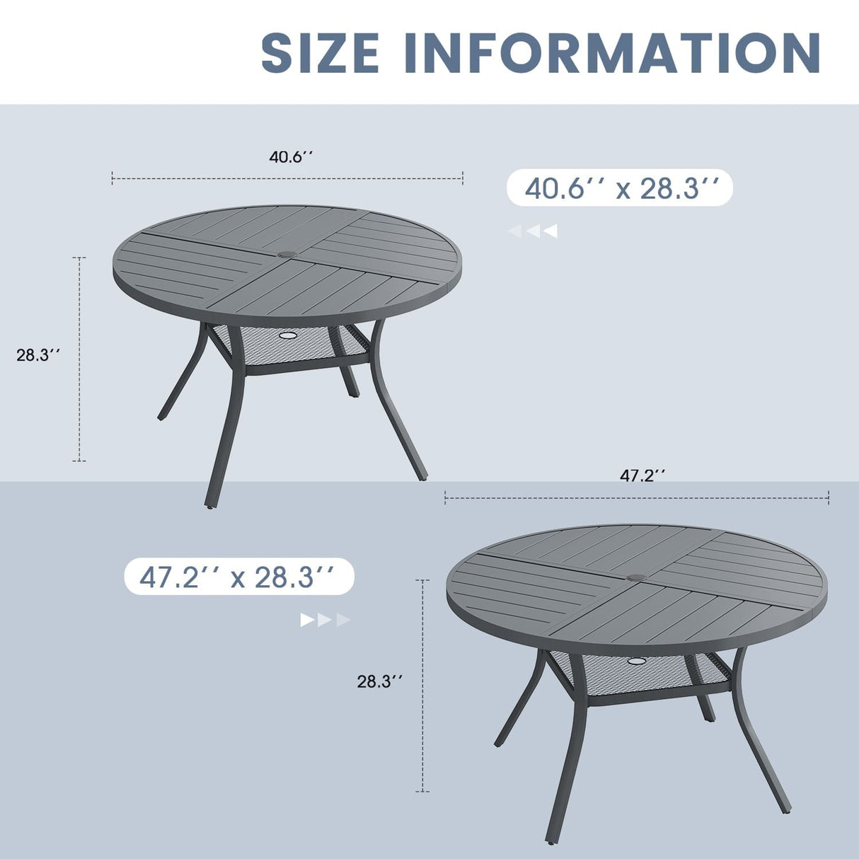 VICLLAX 5/7 PCS Patio Dining Table Set, Round Metal Table with Shelf and Stackable Sling Chair