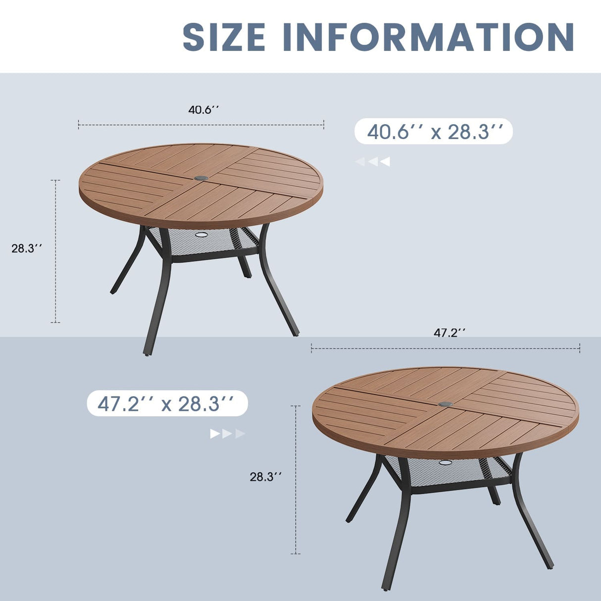 VICLLAX 5/7 PCS Patio Dining Table Set, Round Metal Table with Shelf and Stackable Sling Chair