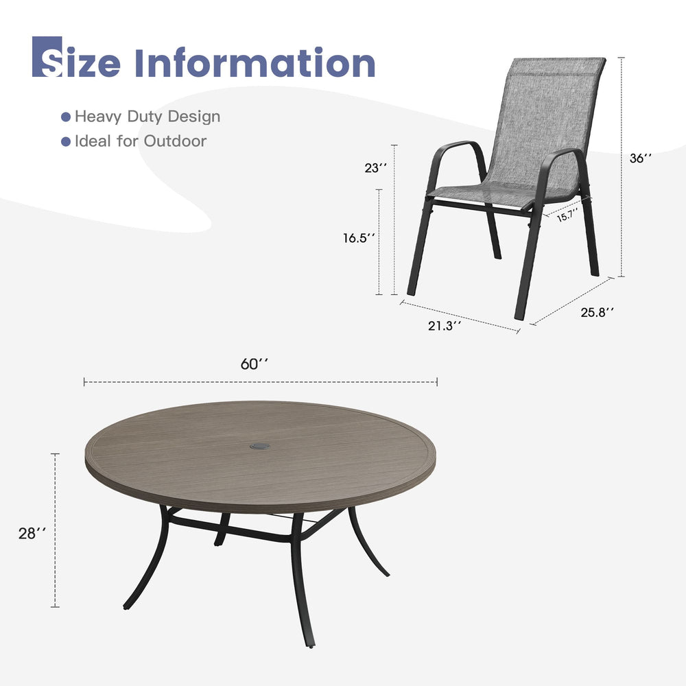 Vicllax 11 PCS Patio Dining Table Set, 60" Round Metal Table and Horizon Stackable Chair
