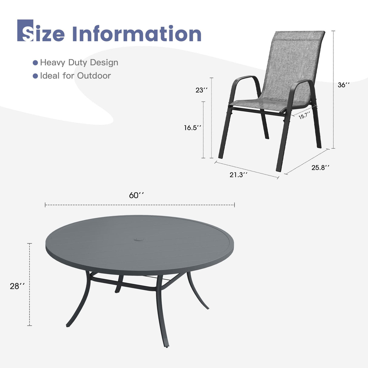 Vicllax 11 PCS Patio Dining Table Set, 60" Round Metal Table and Horizon Stackable Chair