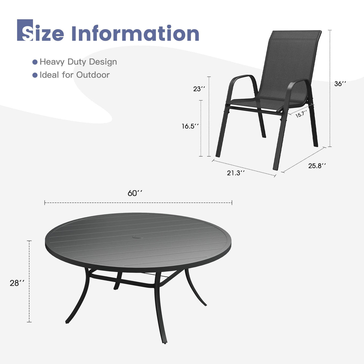 Vicllax 11 PCS Patio Dining Table Set, 60" Round Metal Table and Horizon Stackable Chair
