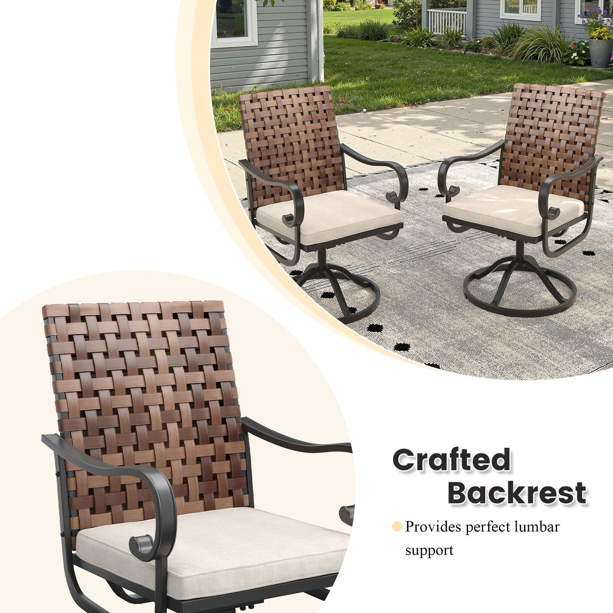 Vicllax 5 Pieces Outdoor Dining Set, 37.8"Square dining Table and Sierra Swivel Chair