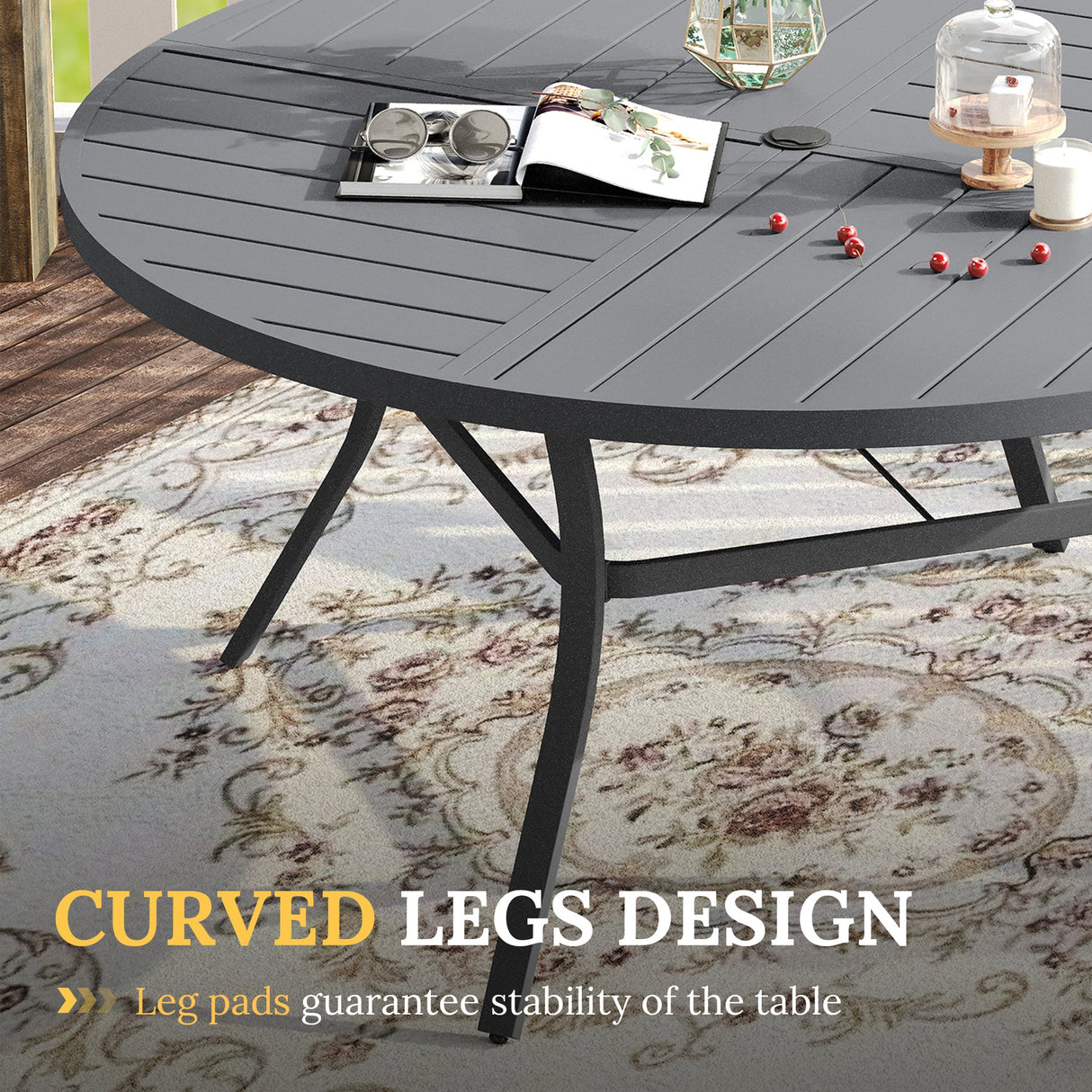 Vicllax 11 Pieces Outdoor Dining Set with 60" Round Metal Table and Armrest Chairs