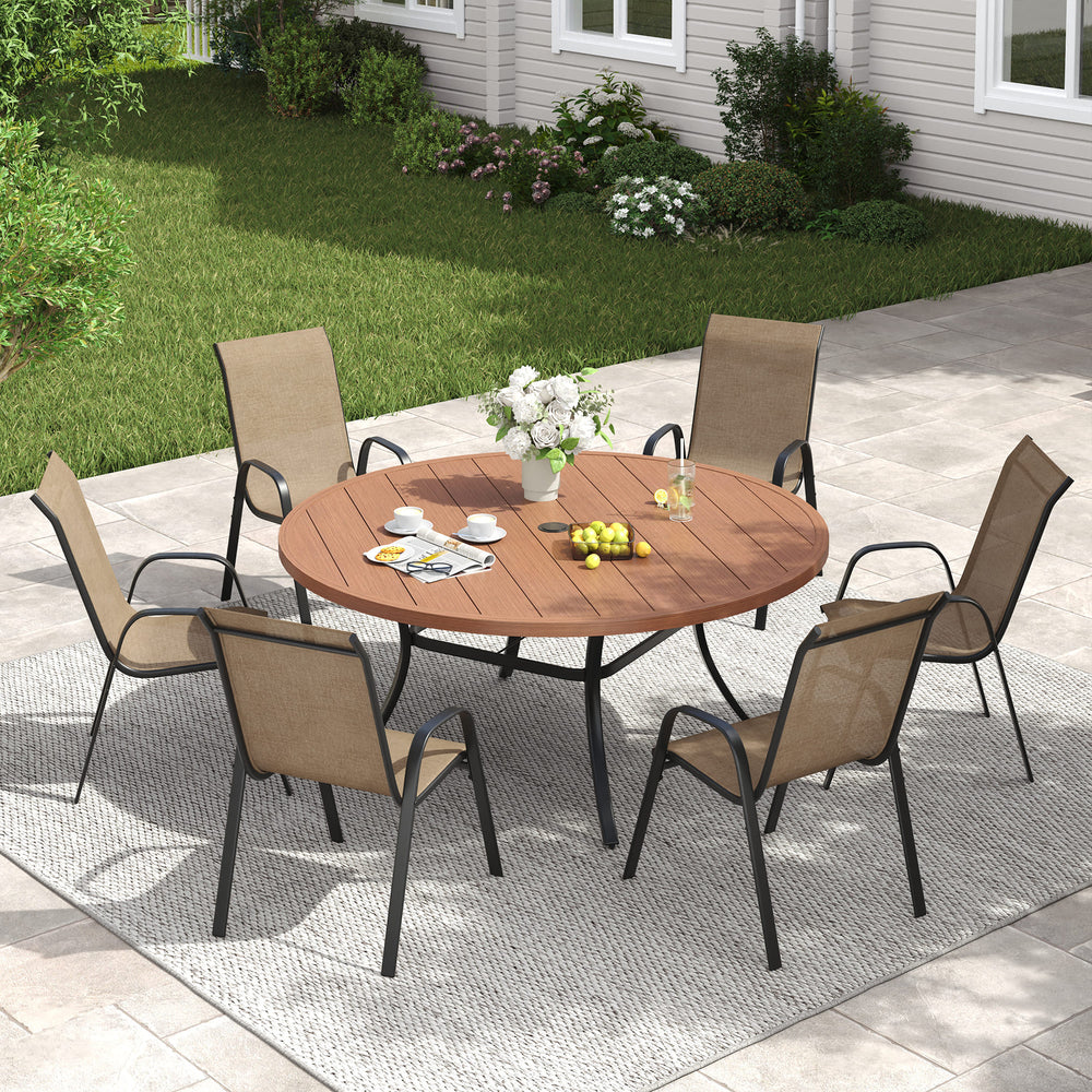 Vicllax 7-Piece Outdoor Dining Set, 50” Round Metal Table and Horizon Stackable Chair