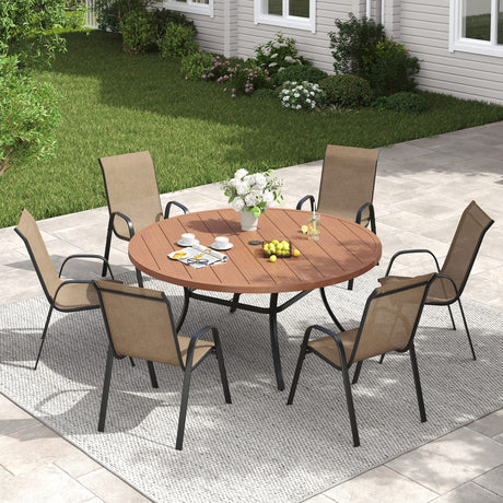 Vicllax 7-Piece Outdoor Dining Set, 50” Round Metal Table and Horizon Stackable Chair