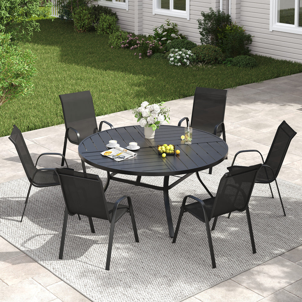 Vicllax 7 PCS Patio Dining Table Set, 50" Round Metal Table and Horizon Stackable Chair