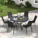 Vicllax 7 PCS Patio Dining Table Set, 50" Round Metal Table and Horizon Stackable Chair