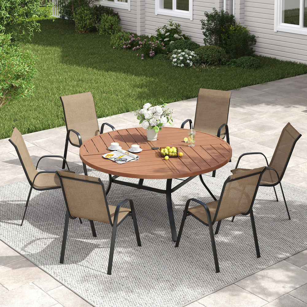 Vicllax 7 PCS Patio Dining Table Set, 50" Round Metal Table and Horizon Stackable Chair