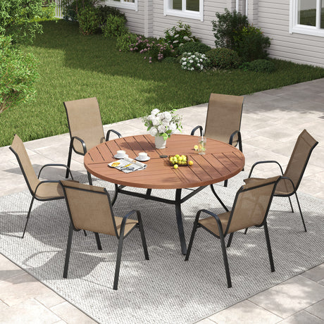 Vicllax 7 PCS Patio Dining Table Set, 50" Round Metal Table and Horizon Stackable Chair