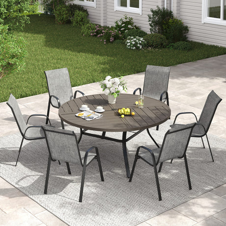 Vicllax 7 PCS Patio Dining Table Set, 50" Round Metal Table and Horizon Stackable Chair