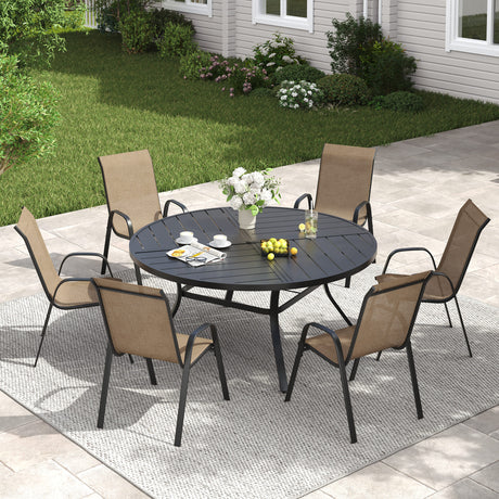 Vicllax 7 PCS Patio Dining Table Set, 50" Round Metal Table and Horizon Stackable Chair