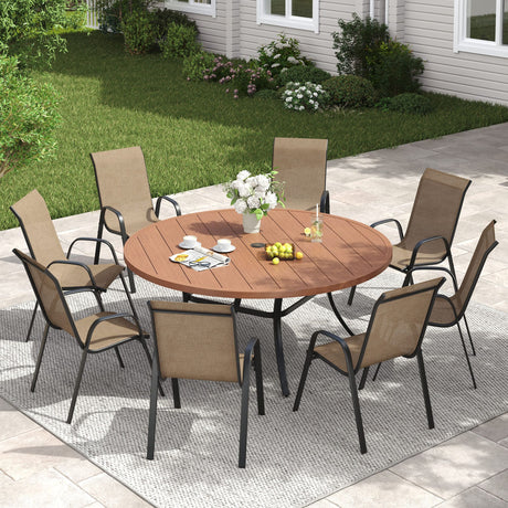 Vicllax 9 PCS Patio Dining Table Set, 53" Round Metal Table and Horizon Stackable Chair