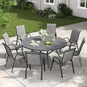 Vicllax 9 PCS Patio Dining Table Set, 53" Round Metal Table and Horizon Stackable Chair