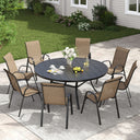 Vicllax 9 PCS Patio Dining Table Set, 53" Round Metal Table and Horizon Stackable Chair