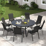 Vicllax 9 PCS Patio Dining Table Set, 53" Round Metal Table and Horizon Stackable Chair