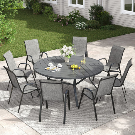 Vicllax 9 PCS Patio Dining Table Set, 53" Round Metal Table and Horizon Stackable Chair