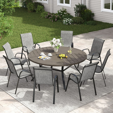 Vicllax 9 PCS Patio Dining Table Set, 53" Round Metal Table and Horizon Stackable Chair