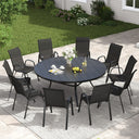 Vicllax 11 PCS Patio Dining Table Set, 60" Round Metal Table and Horizon Stackable Chair