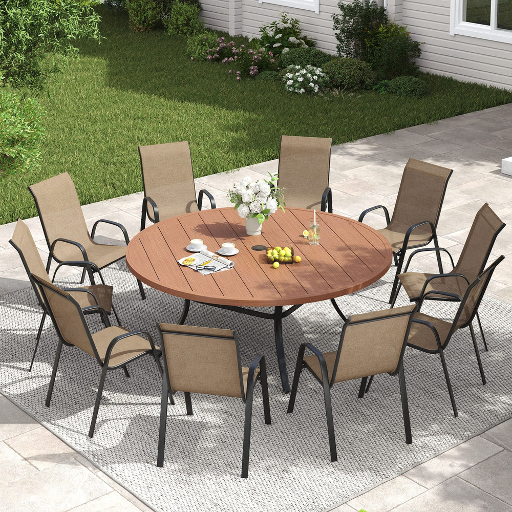 Vicllax 11 PCS Patio Dining Table Set, 60" Round Metal Table and Horizon Stackable Chair