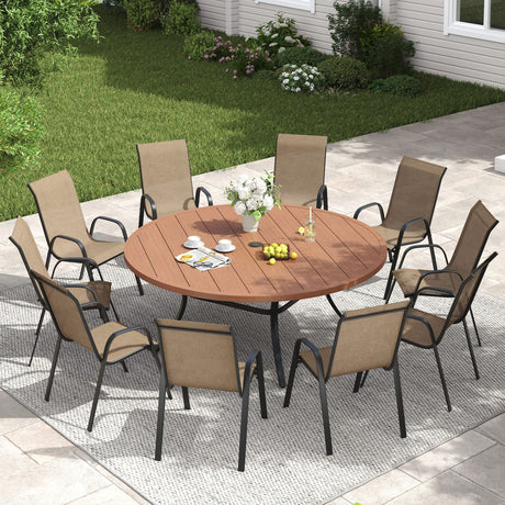Vicllax 11 PCS Patio Dining Table Set, 60" Round Metal Table and Horizon Stackable Chair