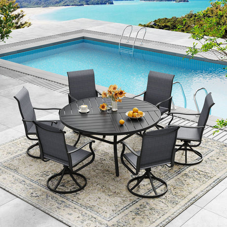 Vicllax Mesa redonda para patio de 42" con estante de almacenamiento y orificio para sombrilla ajustable 