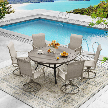 Vicllax Mesa redonda para patio de 42" con estante de almacenamiento y orificio para sombrilla ajustable 