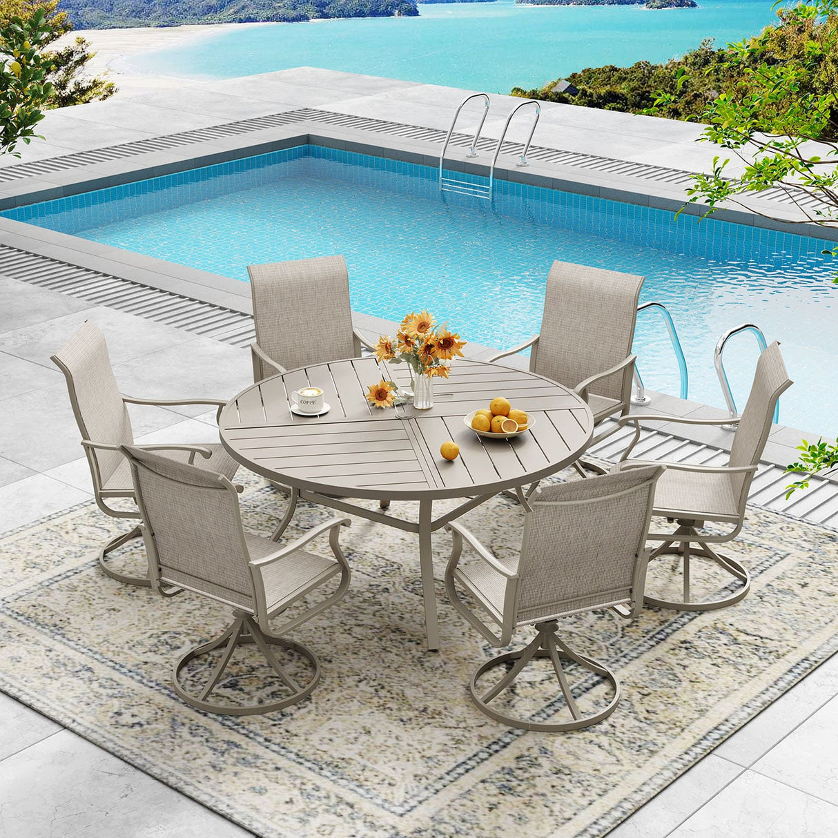 Vicllax Round Patio Dining Table for 4/6/8, Outdoor Large Metal Table