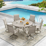 Vicllax Round Patio Dining Table for 4/6/8, Outdoor Large Metal Table