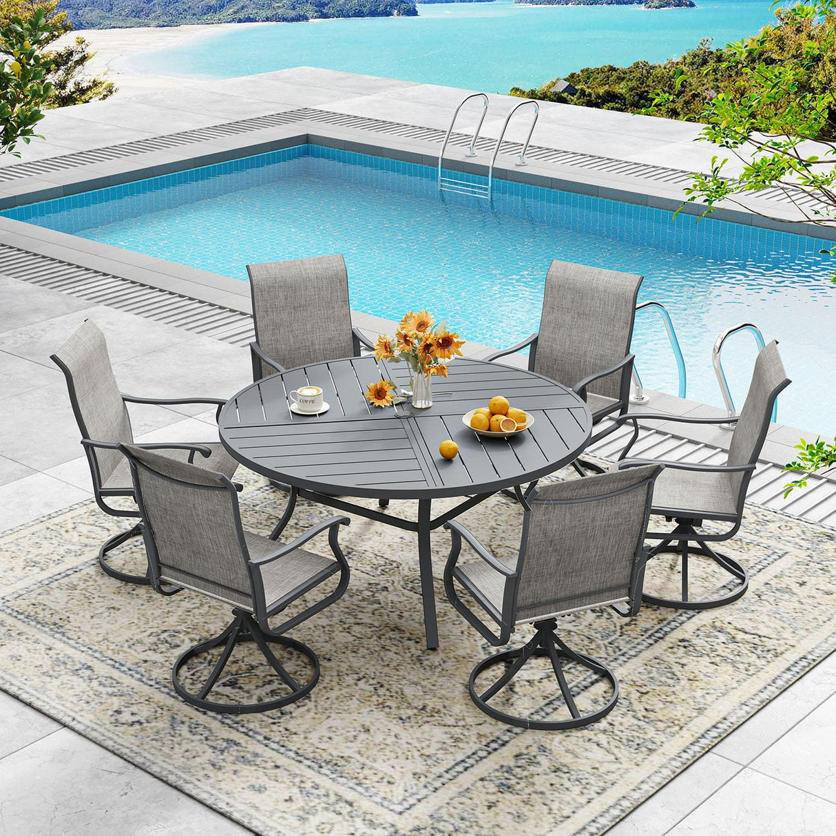 Vicllax Round Patio Dining Table for 4/6/8, Outdoor Large Metal Table