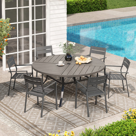 Vicllax 7 Pieces Outdoor Dining Set with 47" Round Metal Table and Armrest Chairs