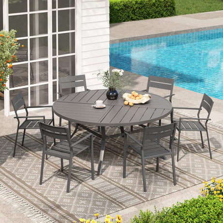 Vicllax 7 Pieces Outdoor Dining Set with 47" Round Metal Table and Armrest Chairs