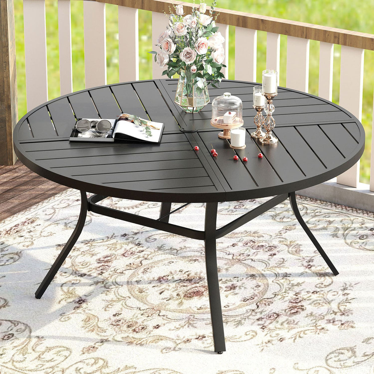 Vicllax Round Patio Dining Table for 4/6/8, Outdoor Large Metal Table