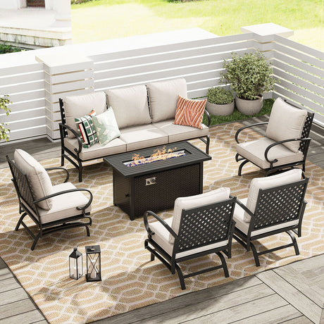 Vicllax 6-Piece Outdoor Patio Conversation Sofa Set with Cushioned Sofa Chairs and Metal Rectangular Fire Pit