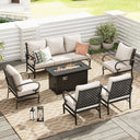 Vicllax 6-Piece Outdoor Patio Conversation Sofa Set with Cushioned Sofa Chairs and Metal Rectangular Fire Pit