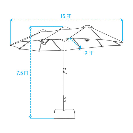 Vicllax 15ft Patio Double Sided Market Umbrella with Stand and Base, Outdoor Umbrella with Crank