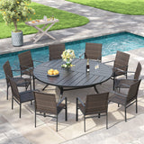 Vicllax 11 Pieces Outdoor Dining Set, 60" Outdoor dining Table and 10 Stackable Metal Armchair, Bistro Set for Garden, Balcony & Backyard