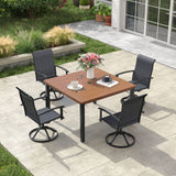 Vicllax 5pcs Outdoor Dining Set,  Square Metal Table and 4 Textilene Swivel  Chairs