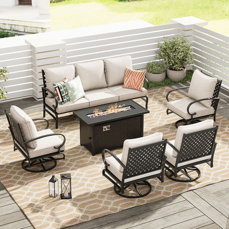 Vicllax 6-Piece Outdoor Patio Conversation Sofa Set with Cushioned Sofa Chairs and Metal Rectangular Fire Pit