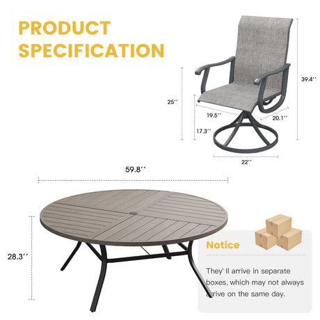 Vicllax Juego de comedor para exterior de 5 piezas con mesa redonda de metal de 42" y 4 sillas giratorias acolchadas