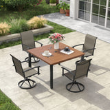 Vicllax 5pcs Outdoor Dining Set,  Square Metal Table and 4 Textilene Swivel  Chairs