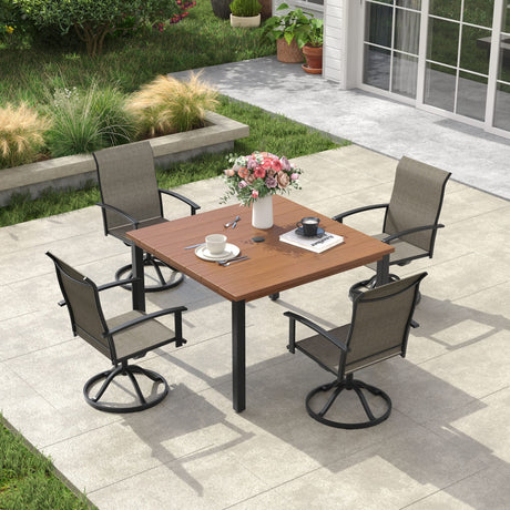Vicllax 5pcs Outdoor Dining Set,  Square Metal Table and 4 Textilene Swivel  Chairs