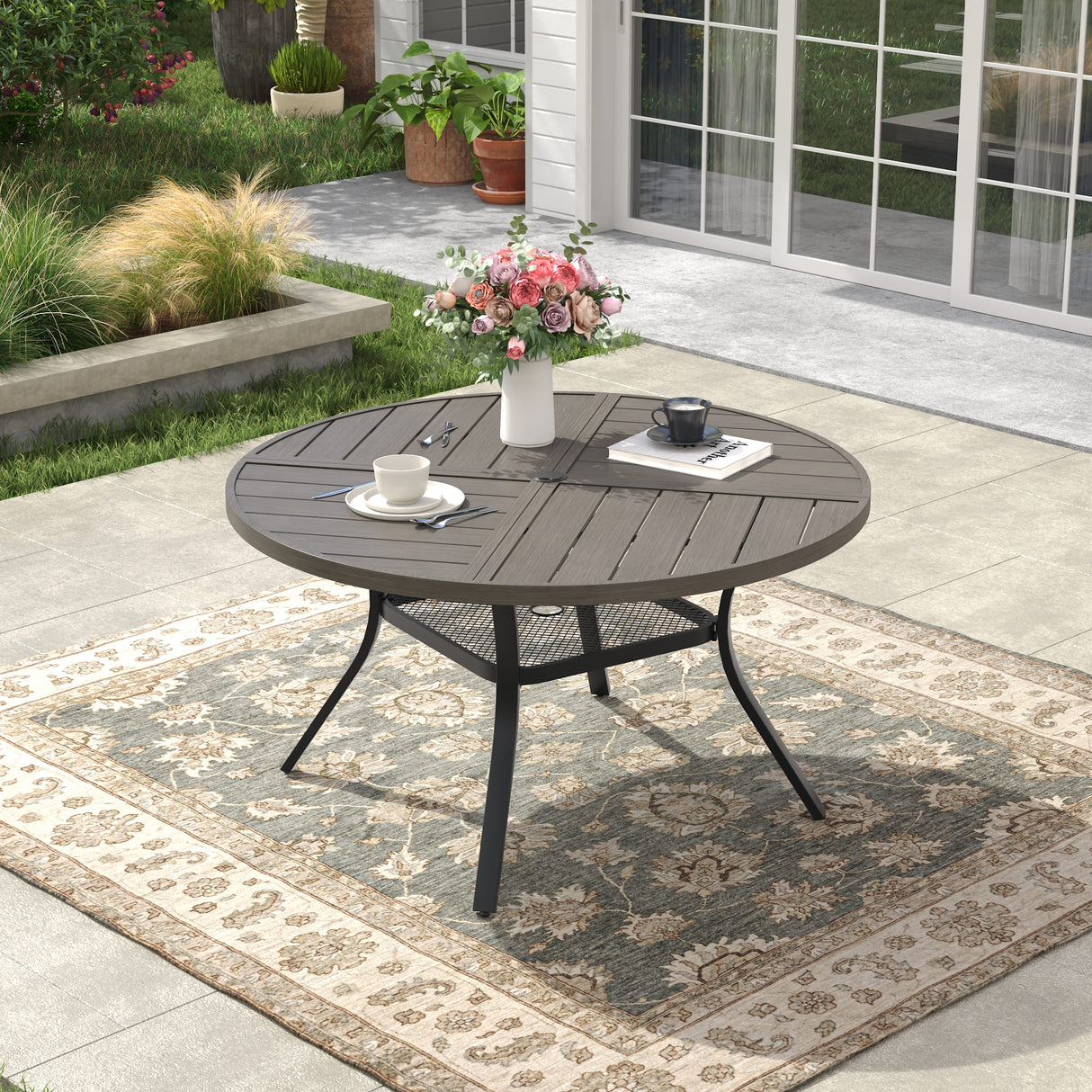 Vicllax 40.6" Patio Round Dining Table Set of 4, Metal Dining Table and Swivel Dining Chairs
