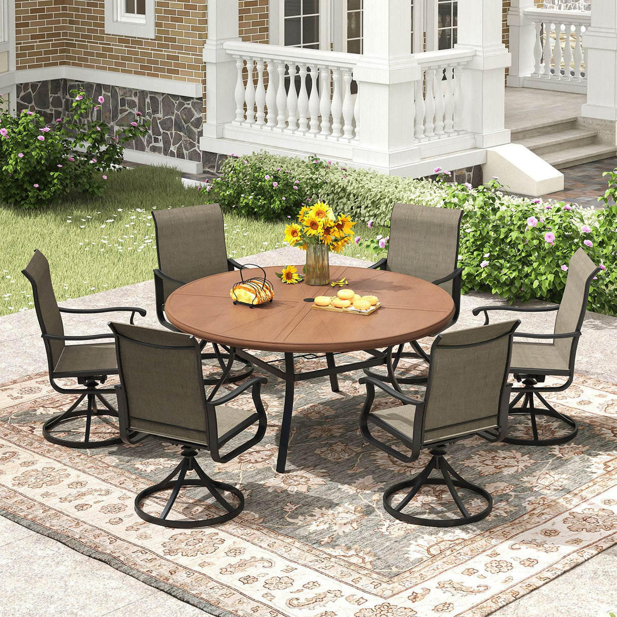 Vicllax Outdoor Round Dining Table, Patio Aluminum Tabletop with Storage Shelf