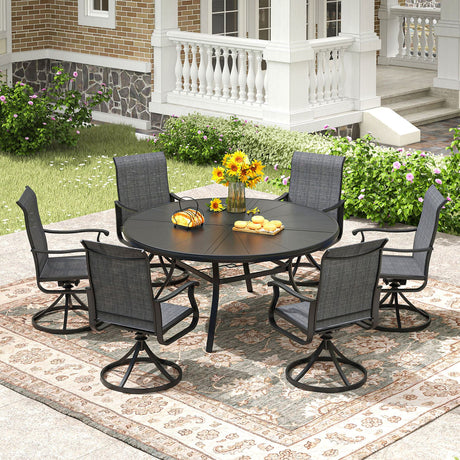 Vicllax Outdoor Round Dining Table, Patio Aluminum Tabletop with Storage Shelf