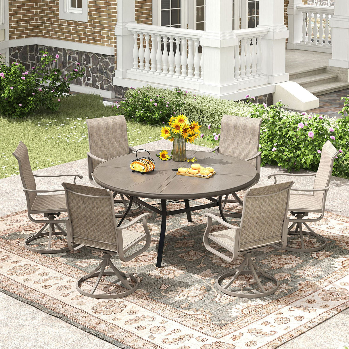 Vicllax Outdoor Round Dining Table, Patio Aluminum Tabletop with Storage Shelf