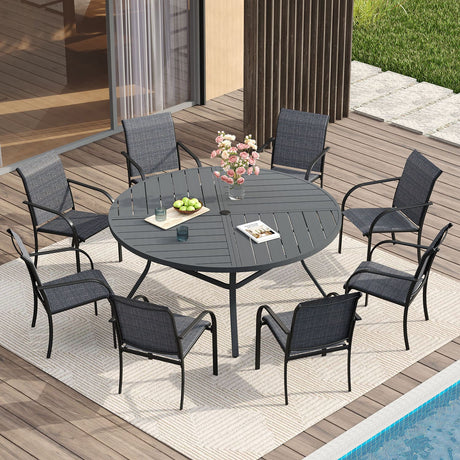 Vicllax Mesa redonda para patio de 42" con estante de almacenamiento y orificio para sombrilla ajustable 