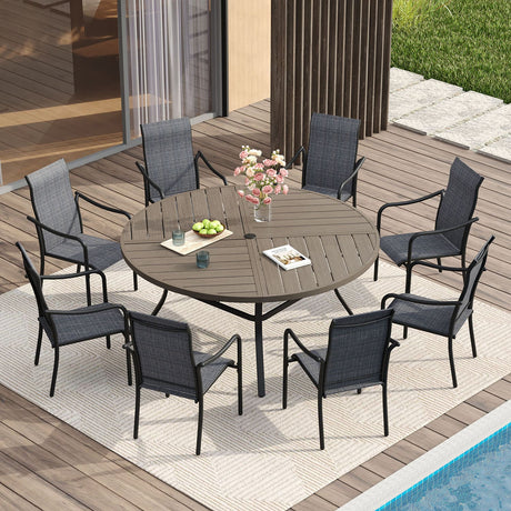 Vicllax Mesa redonda para patio de 42" con estante de almacenamiento y orificio para sombrilla ajustable 