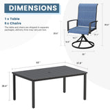 Vicllax 7 Pieces Outdoor Dining Set with Rectangular Dining Table and Padded Swivel Chairs